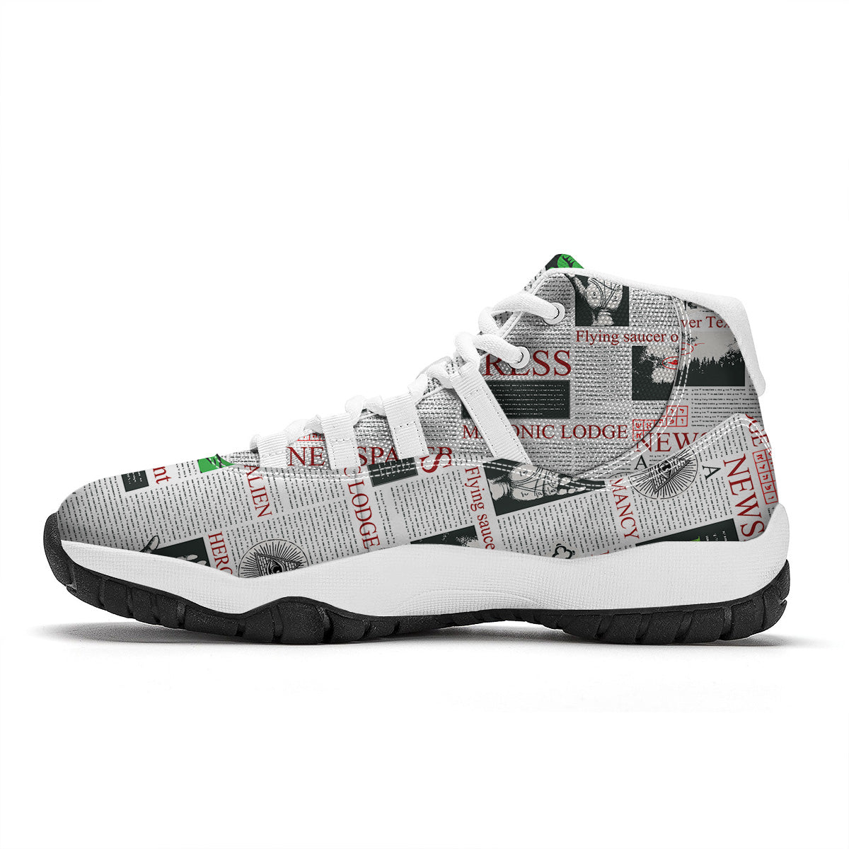 Newspaper Aliens Topic Print Pattern White Bball Shoes-grizzshop
