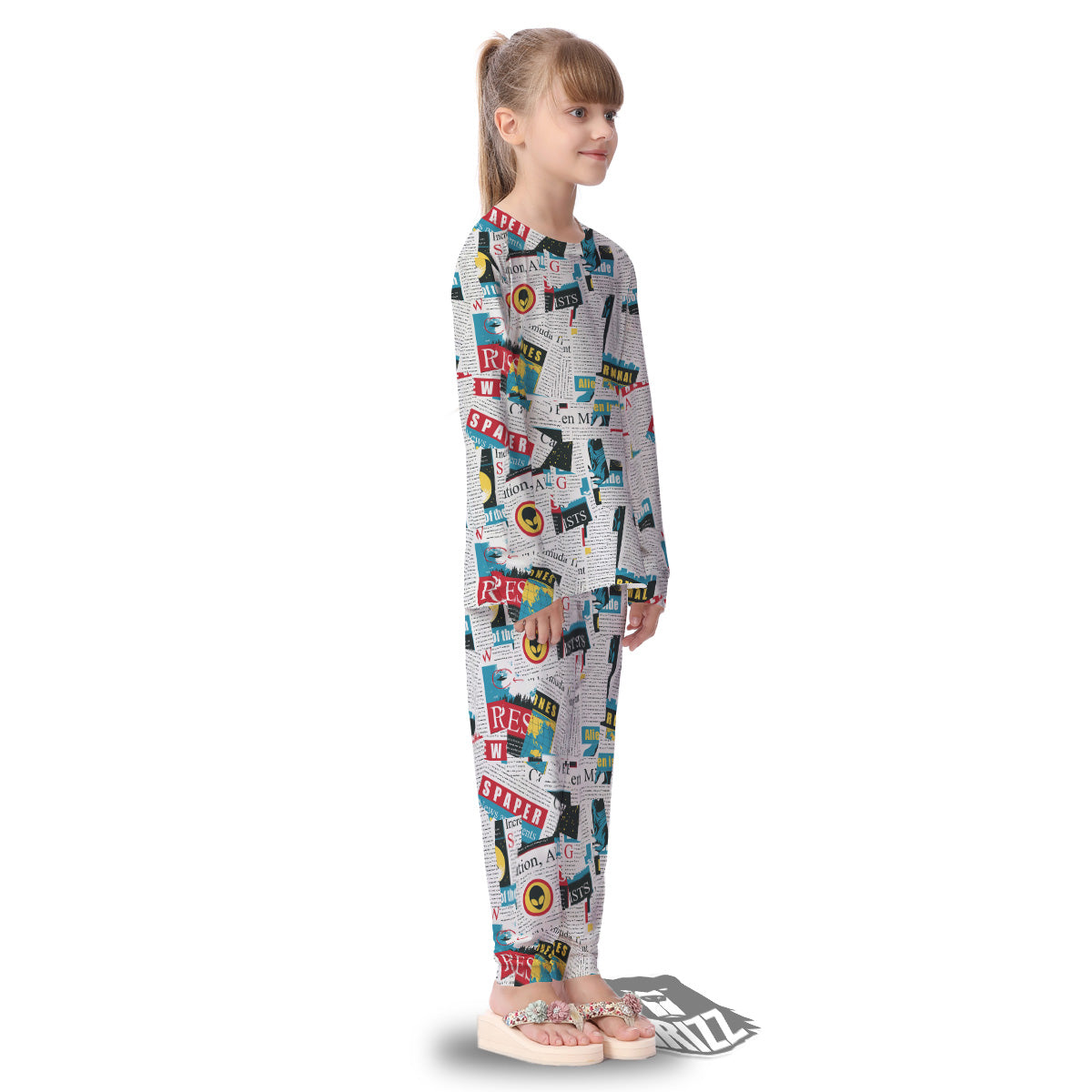 Newspaper Clippings On Aliens Topic Colorful Print Pattern Kid's Pajamas-grizzshop
