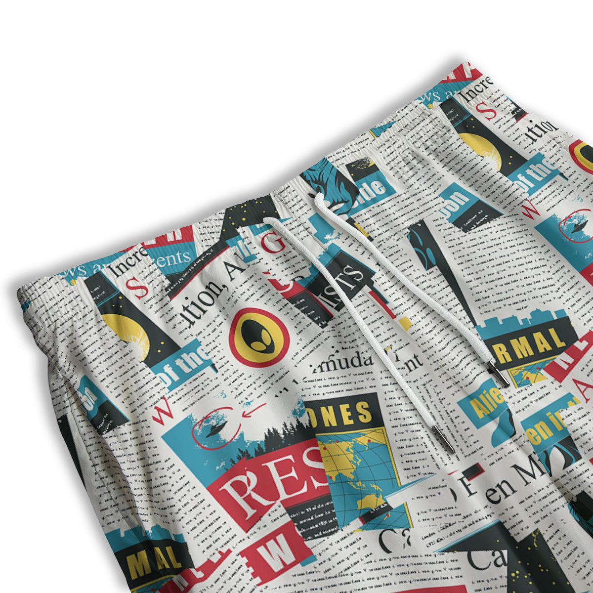 Newspaper Clippings On Aliens Topic Colorful Print Pattern Men's Athletic Shorts