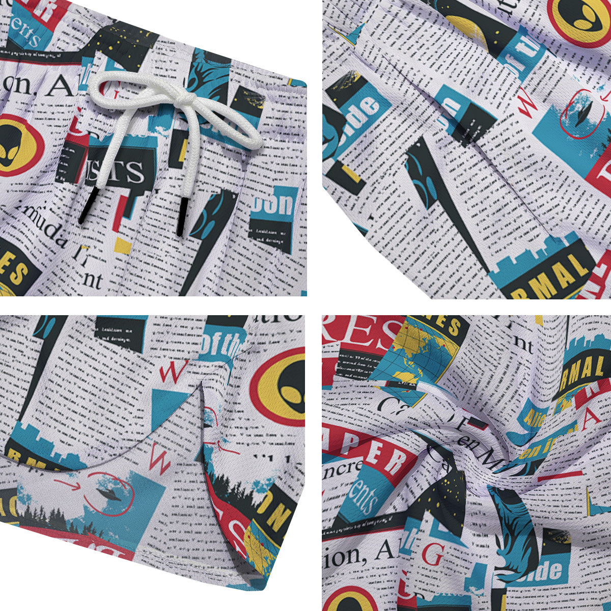 Newspaper Clippings On Aliens Topic Colorful Print Pattern Men's Running Shorts-grizzshop