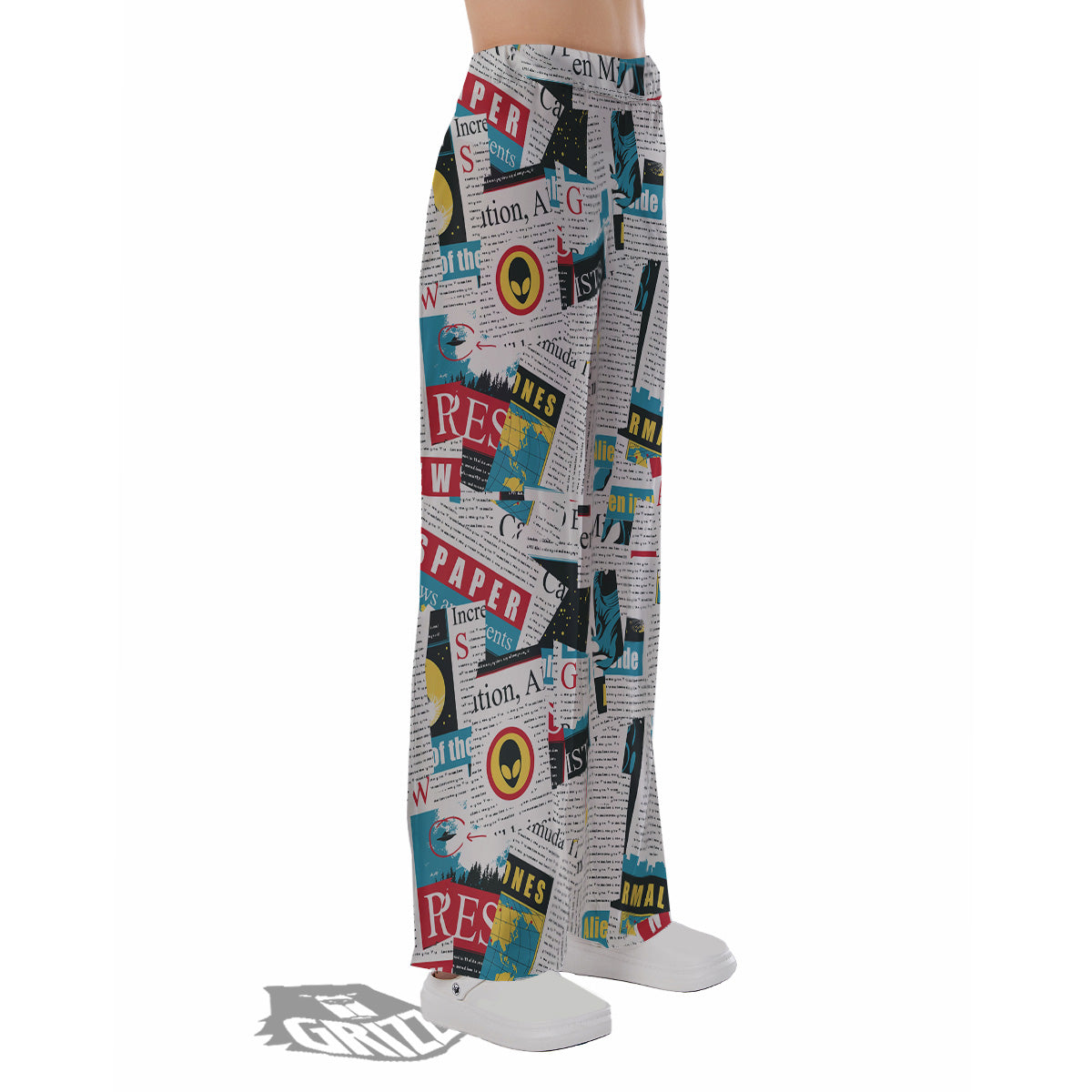 Newspaper Clippings On Aliens Topic Colorful Print Pattern Pajama Pants-grizzshop
