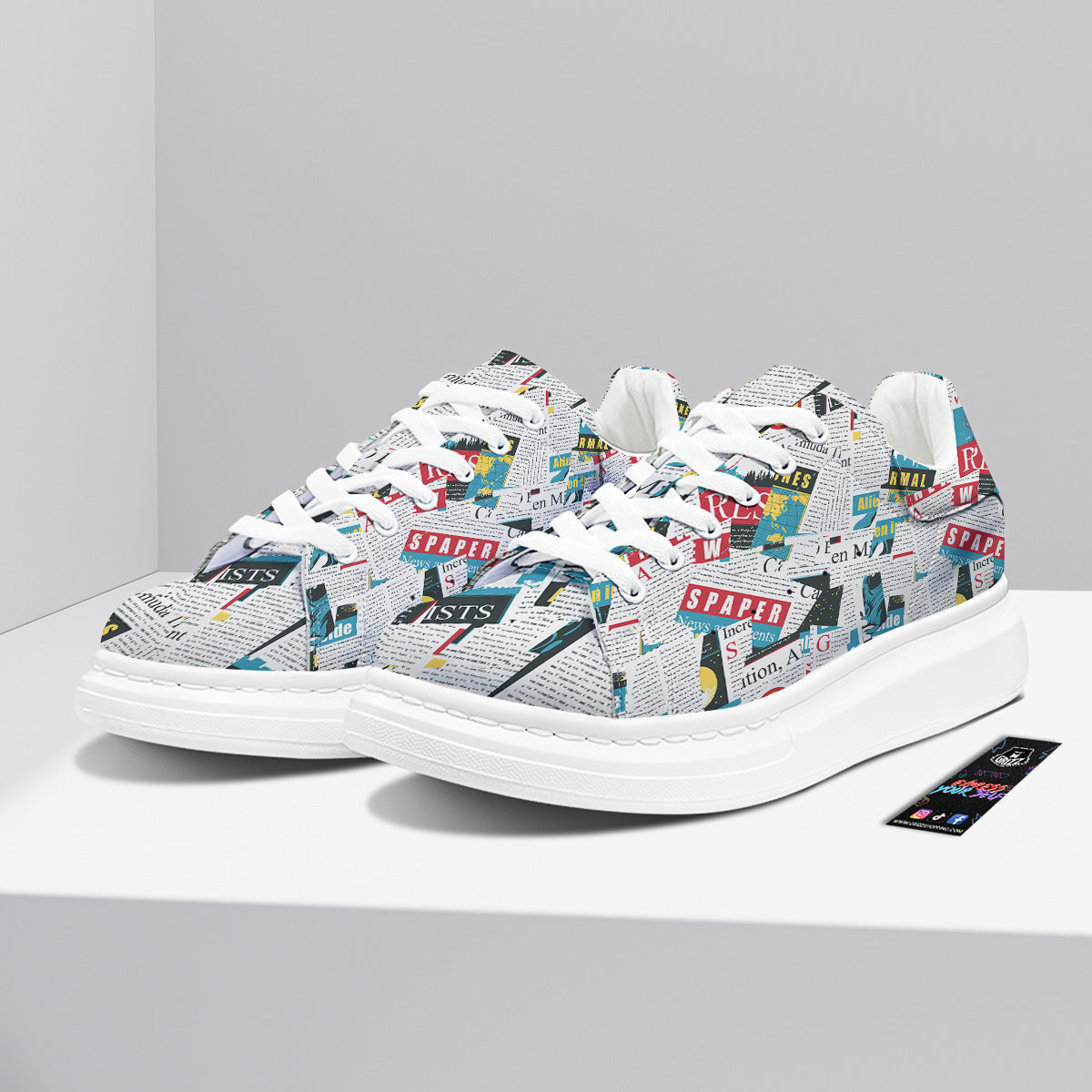 Newspaper Clippings On Aliens Topic Colorful Print Pattern Platform Shoes-grizzshop