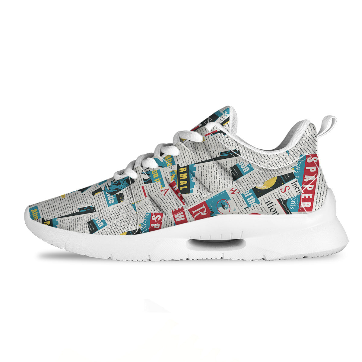 Newspaper Clippings On Aliens Topic Colorful Print Pattern Tennis Shoes-grizzshop