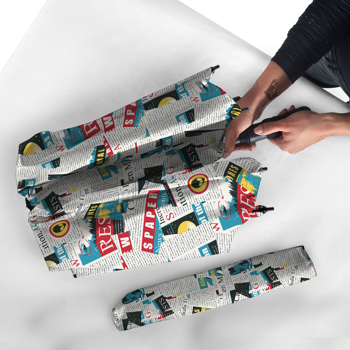Newspaper Clippings On Aliens Topic Colorful Print Pattern Umbrella-grizzshop