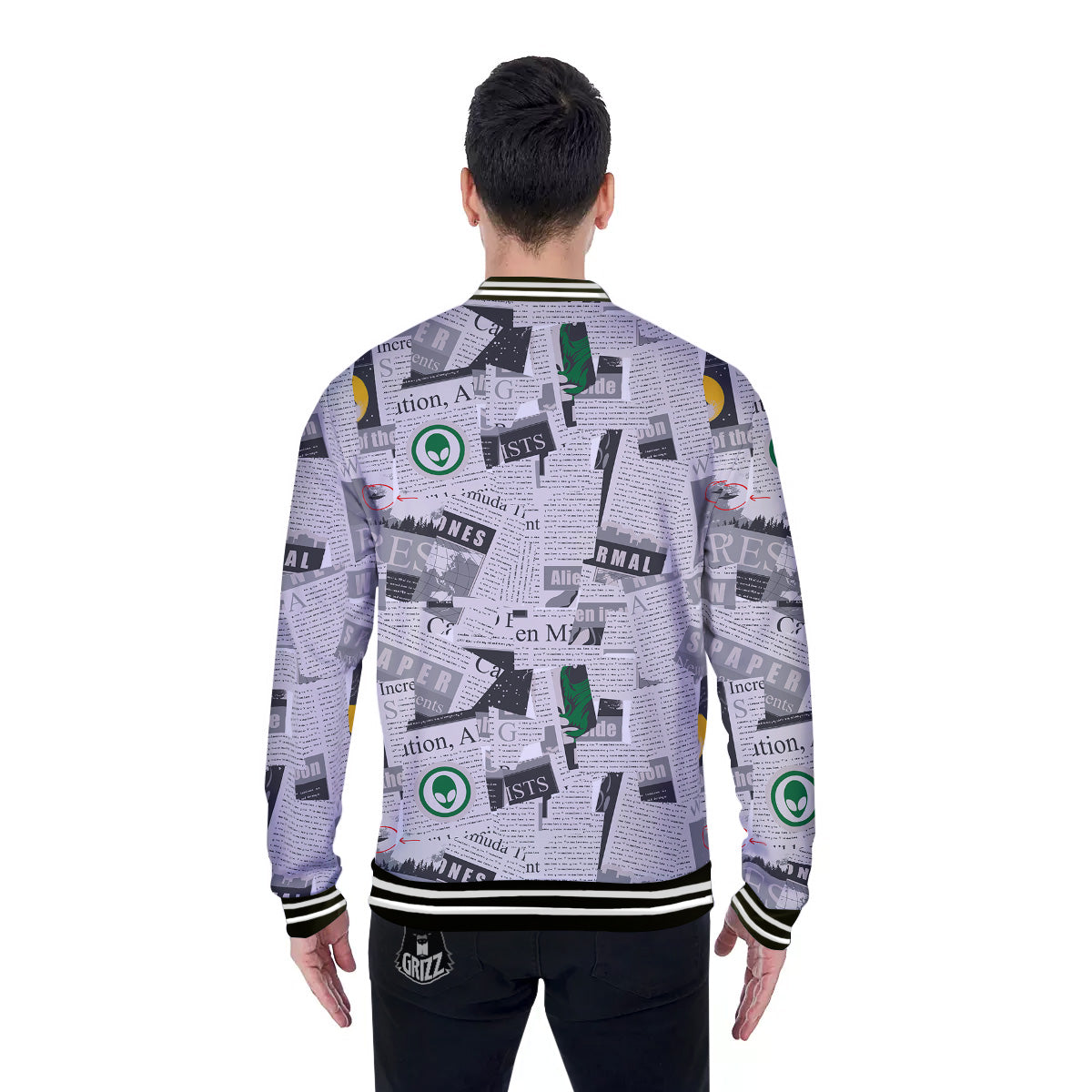 Newspaper Clippings On Aliens Topic Print Pattern Baseball Jacket-grizzshop