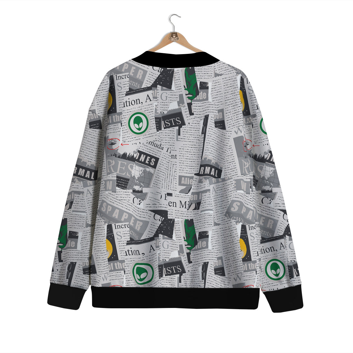 Newspaper Clippings On Aliens Topic Print Pattern Cardigan-grizzshop
