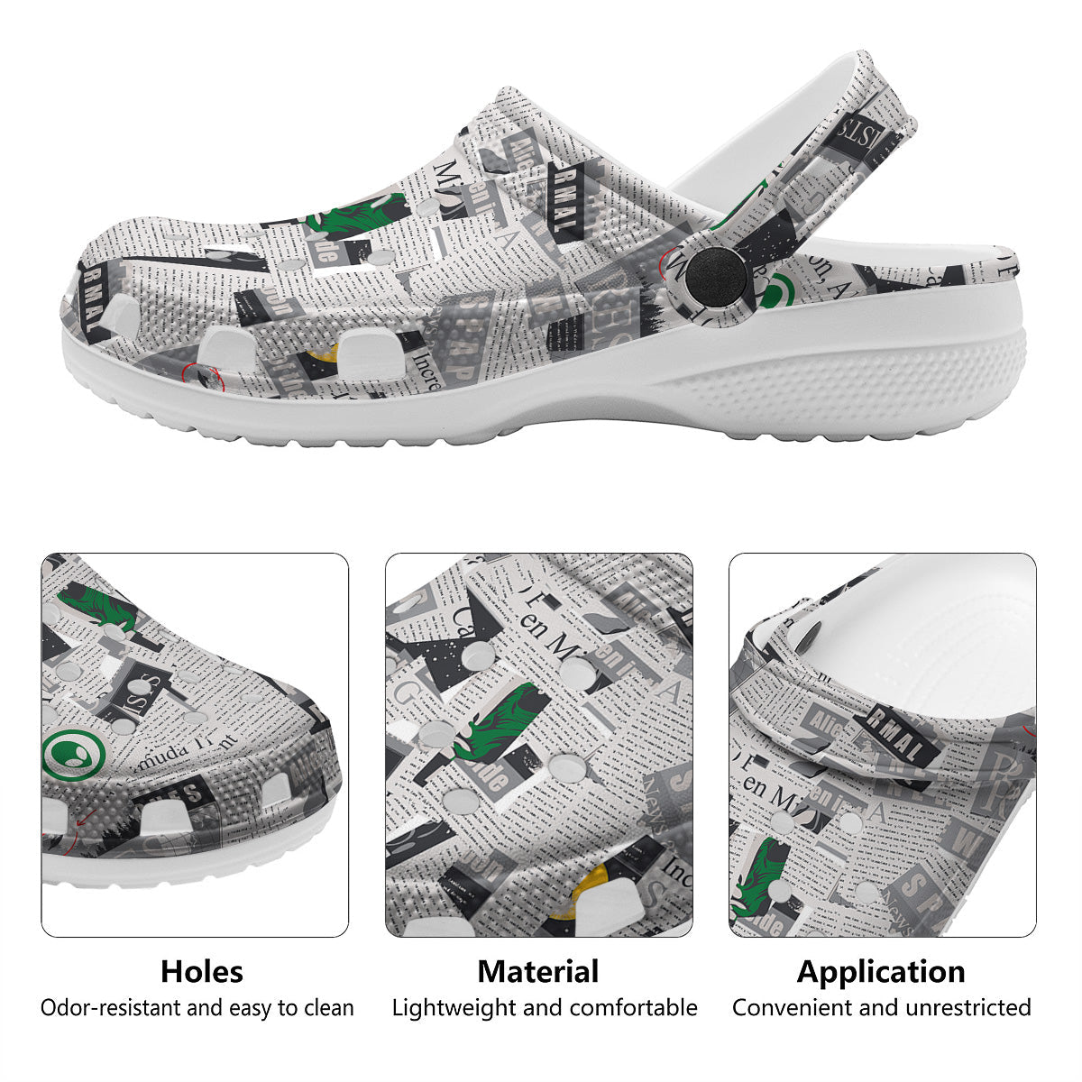 Newspaper Clippings On Aliens Topic Print Pattern Clog-grizzshop