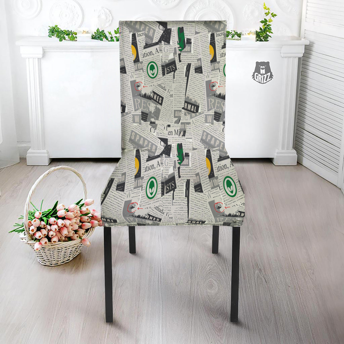 Newspaper Clippings On Aliens Topic Print Pattern Dining Chair Slipcover-grizzshop