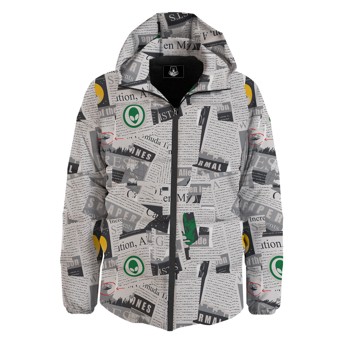 Newspaper Clippings On Aliens Topic Print Pattern Down Jacket-grizzshop
