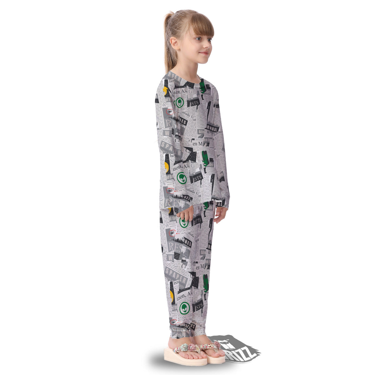 Newspaper Clippings On Aliens Topic Print Pattern Kid's Pajamas-grizzshop