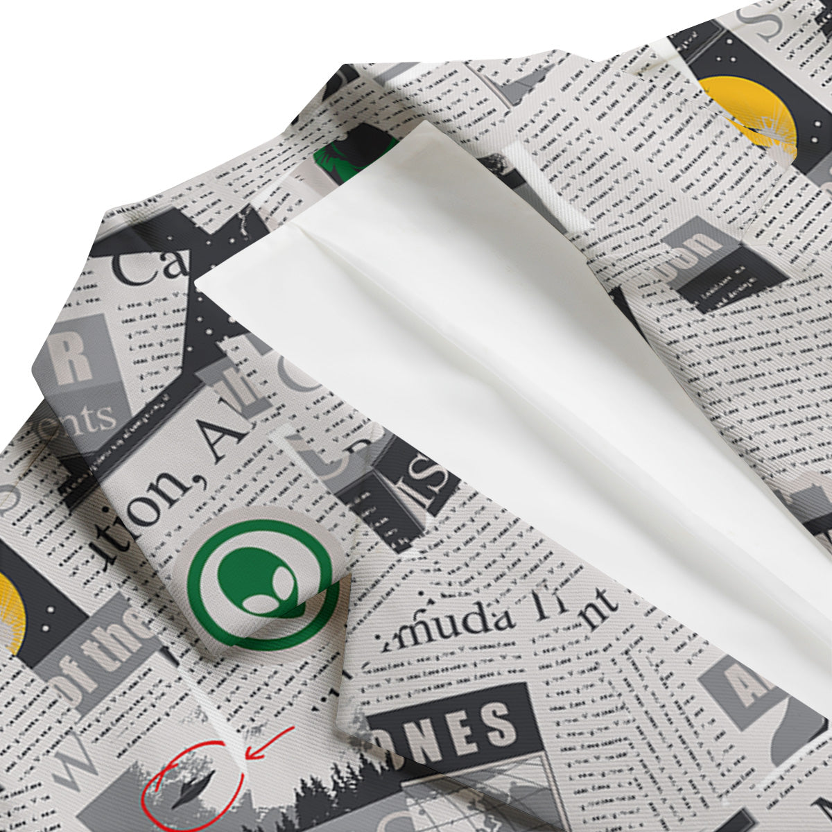 Newspaper Clippings On Aliens Topic Print Pattern Men's Blazer-grizzshop
