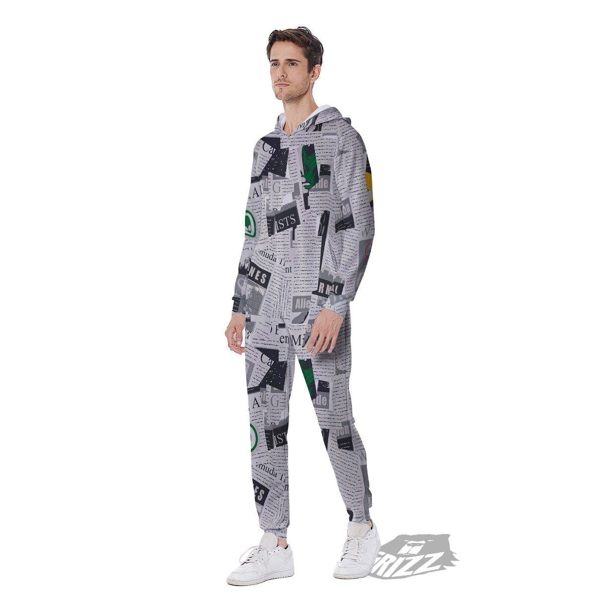 Newspaper Clippings On Aliens Topic Print Pattern Men's Jumpsuit-grizzshop
