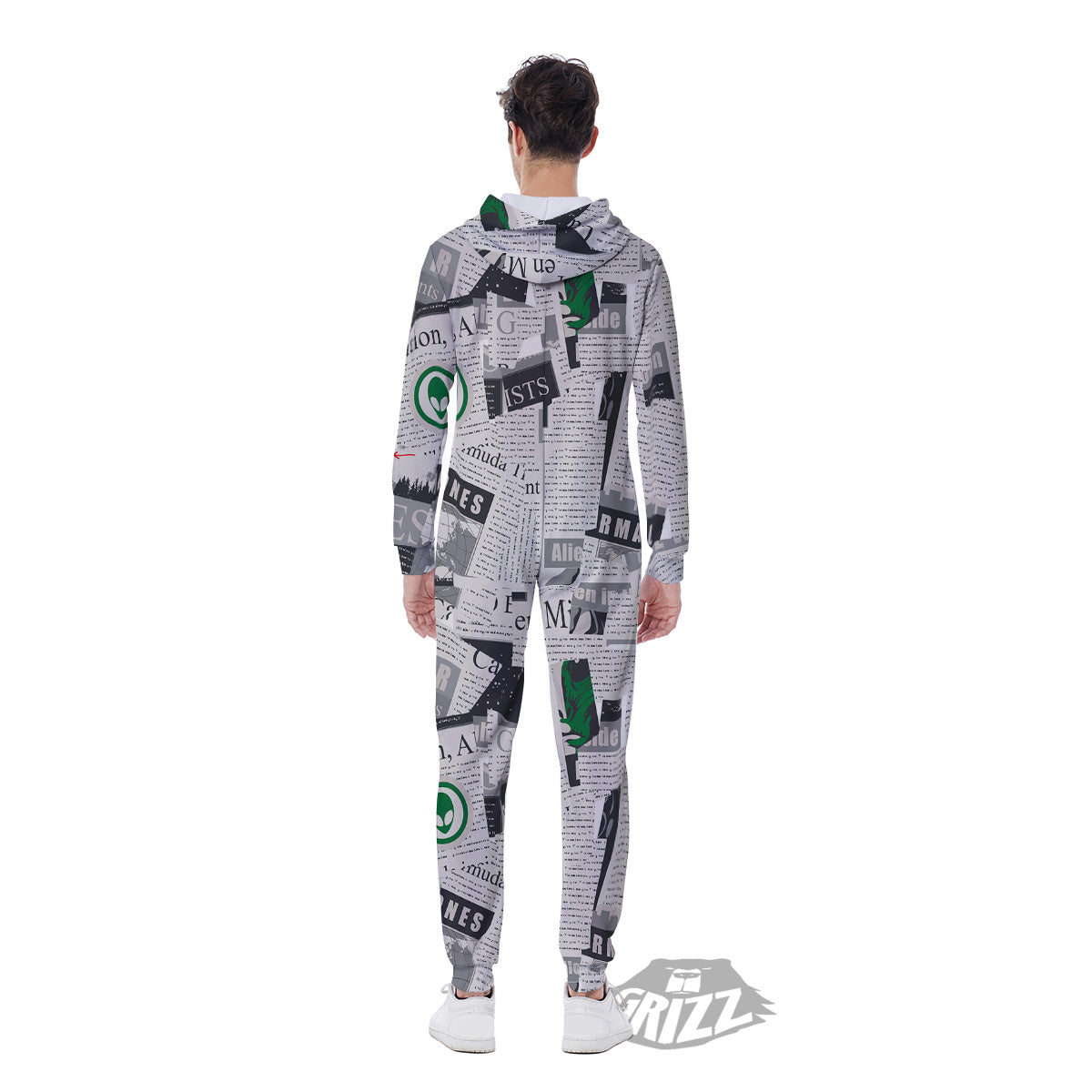 Newspaper Clippings On Aliens Topic Print Pattern Men's Jumpsuit-grizzshop