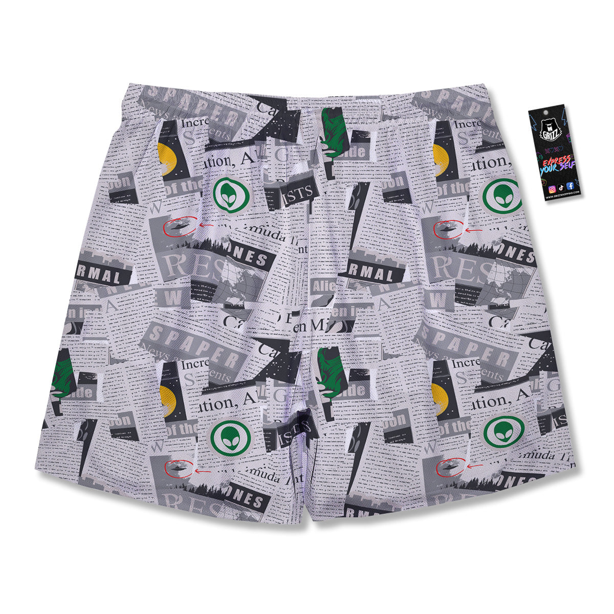 Newspaper Clippings On Aliens Topic Print Pattern Men's Running Shorts-grizzshop