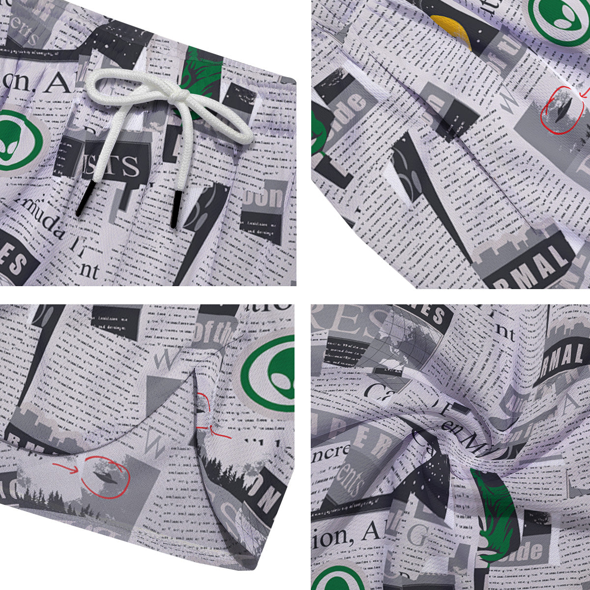 Newspaper Clippings On Aliens Topic Print Pattern Men's Running Shorts-grizzshop