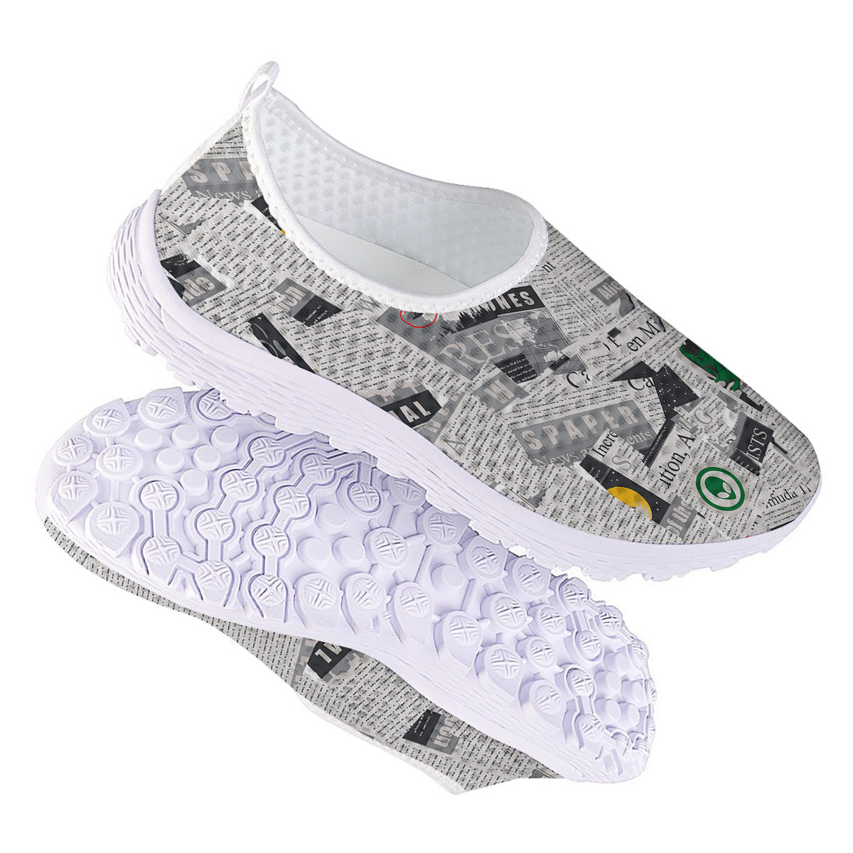 Newspaper Clippings On Aliens Topic Print Pattern Nurse Shoes-grizzshop