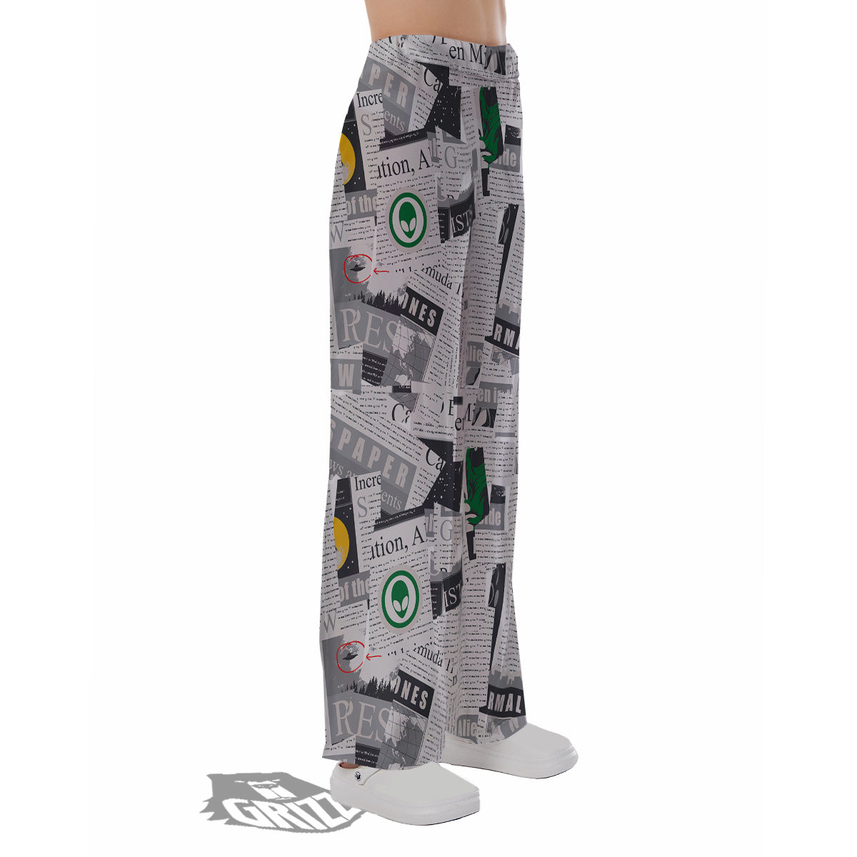 Newspaper Clippings On Aliens Topic Print Pattern Pajama Pants-grizzshop