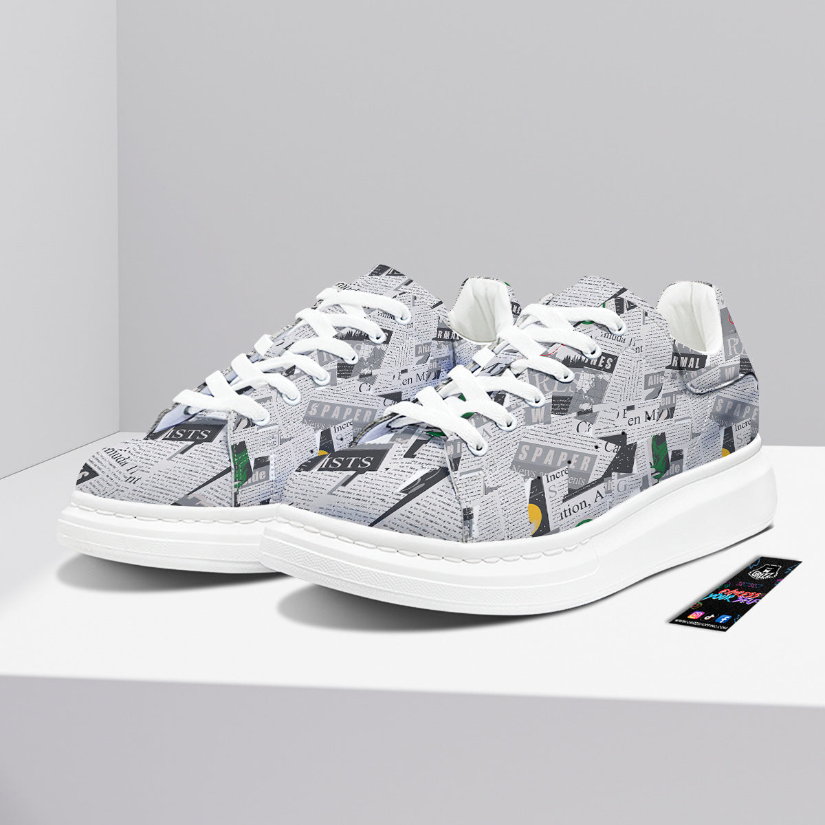 Newspaper Clippings On Aliens Topic Print Pattern Platform Shoes-grizzshop
