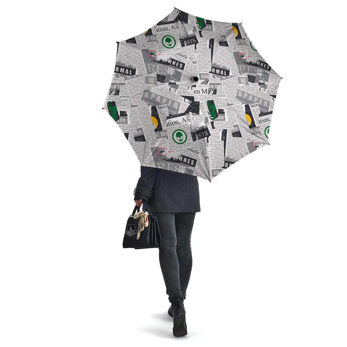 Newspaper Clippings On Aliens Topic Print Pattern Umbrella-grizzshop