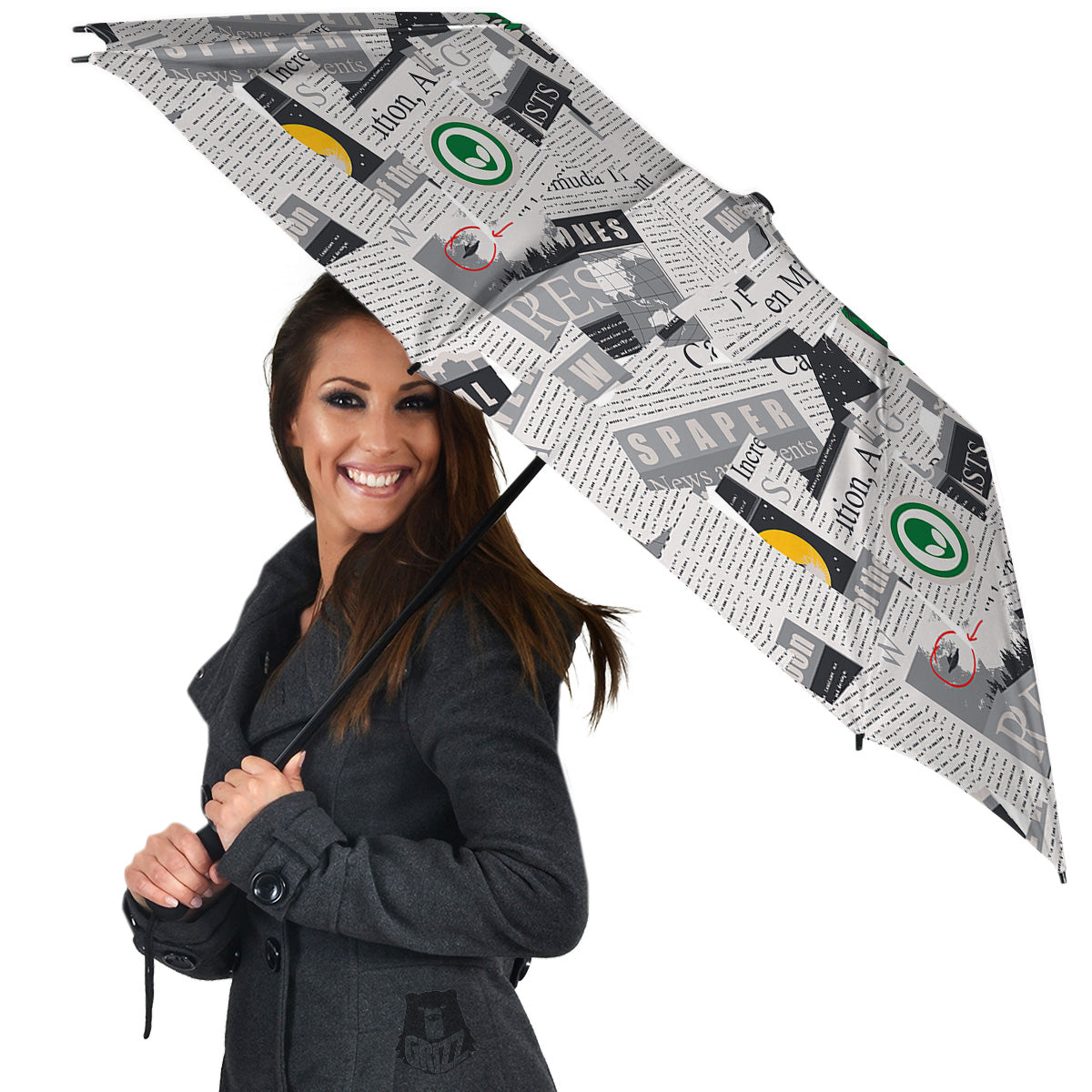 Newspaper Clippings On Aliens Topic Print Pattern Umbrella-grizzshop