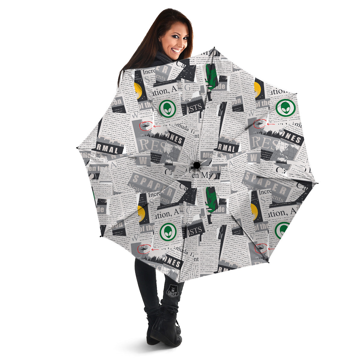 Newspaper Clippings On Aliens Topic Print Pattern Umbrella-grizzshop