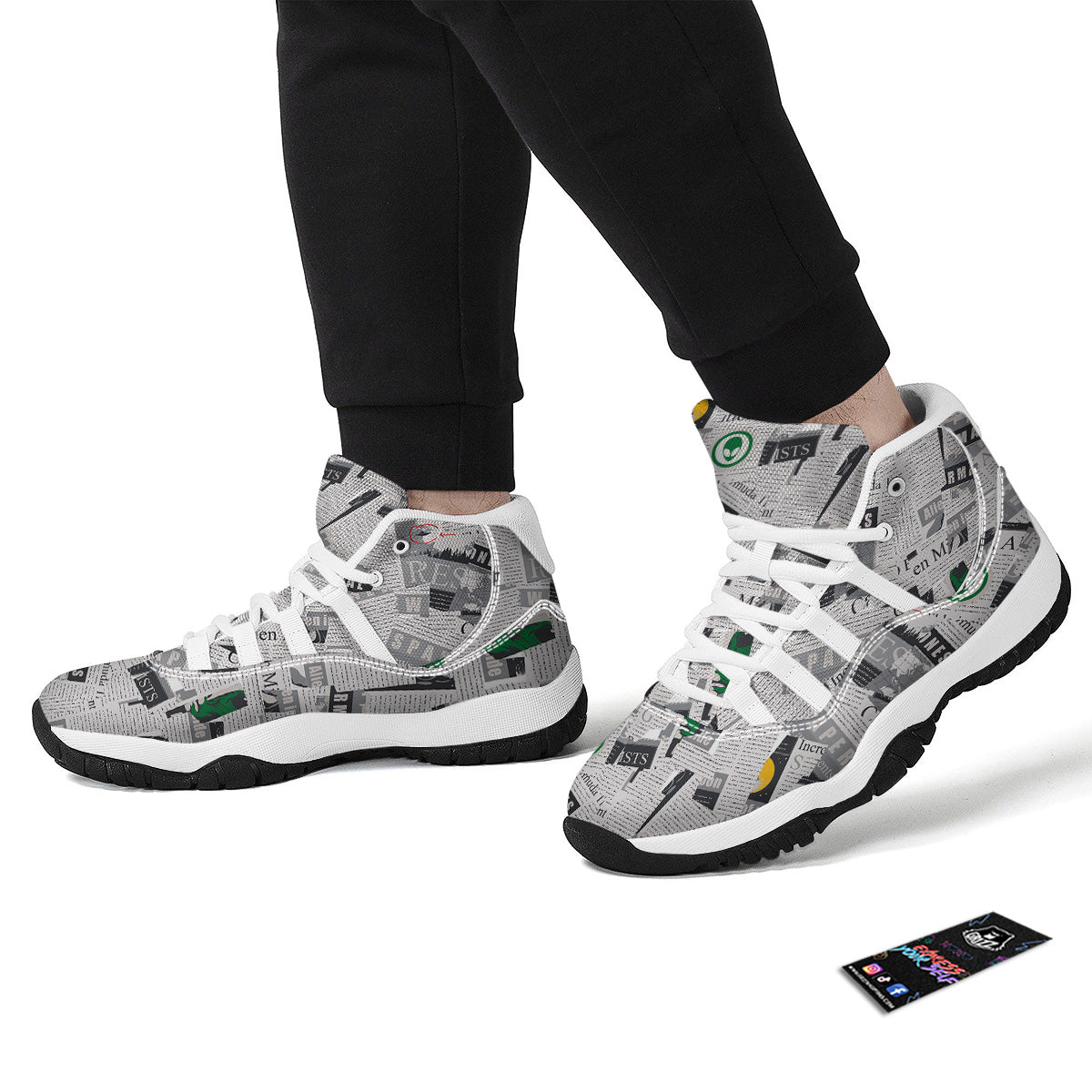 Newspaper Clippings On Aliens Topic Print Pattern White Bball Shoes-grizzshop