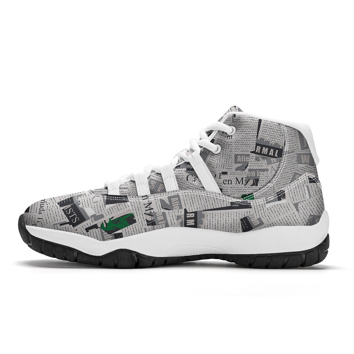 Newspaper Clippings On Aliens Topic Print Pattern White Bball Shoes-grizzshop
