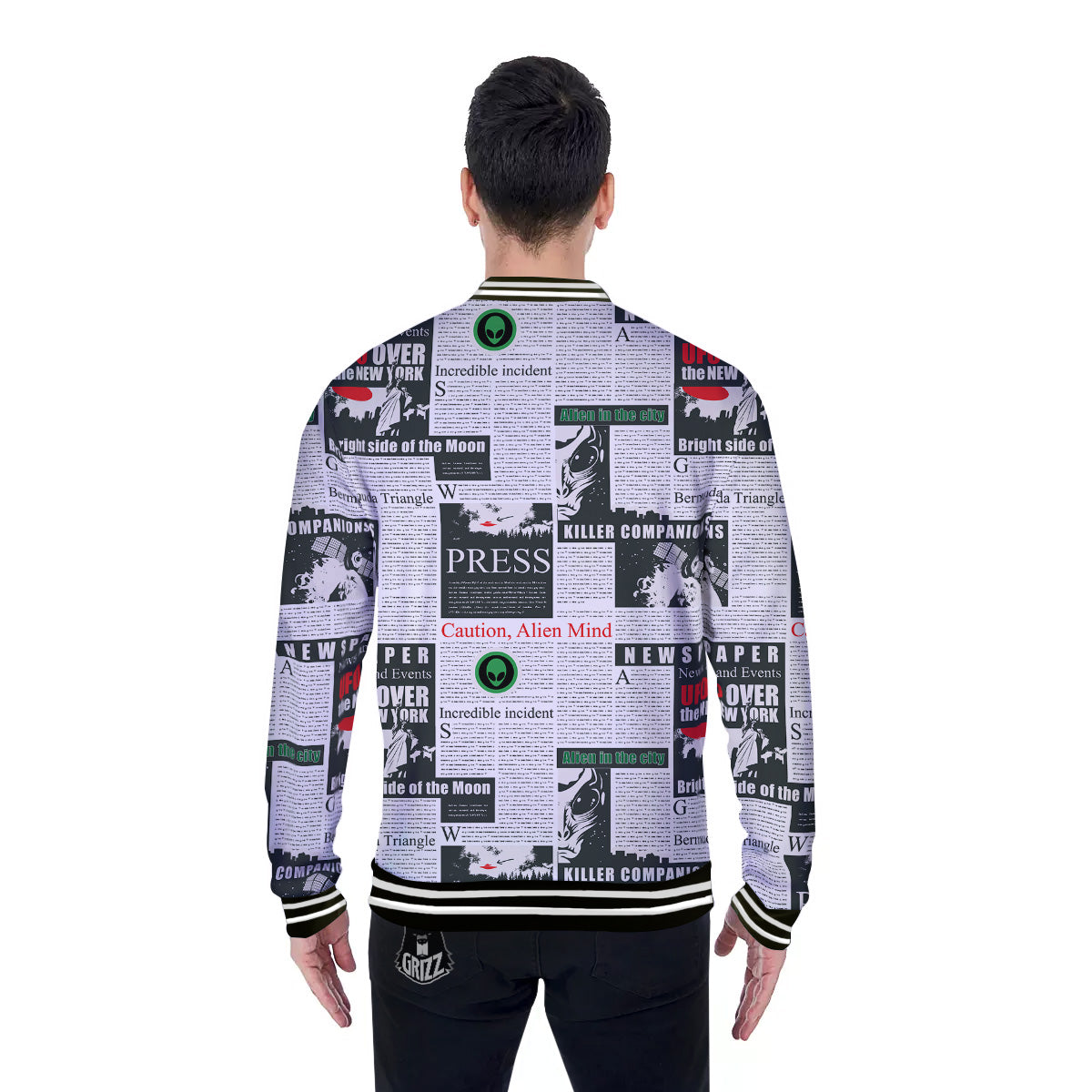 Newspaper Headlines Alien Print Pattern Baseball Jacket-grizzshop
