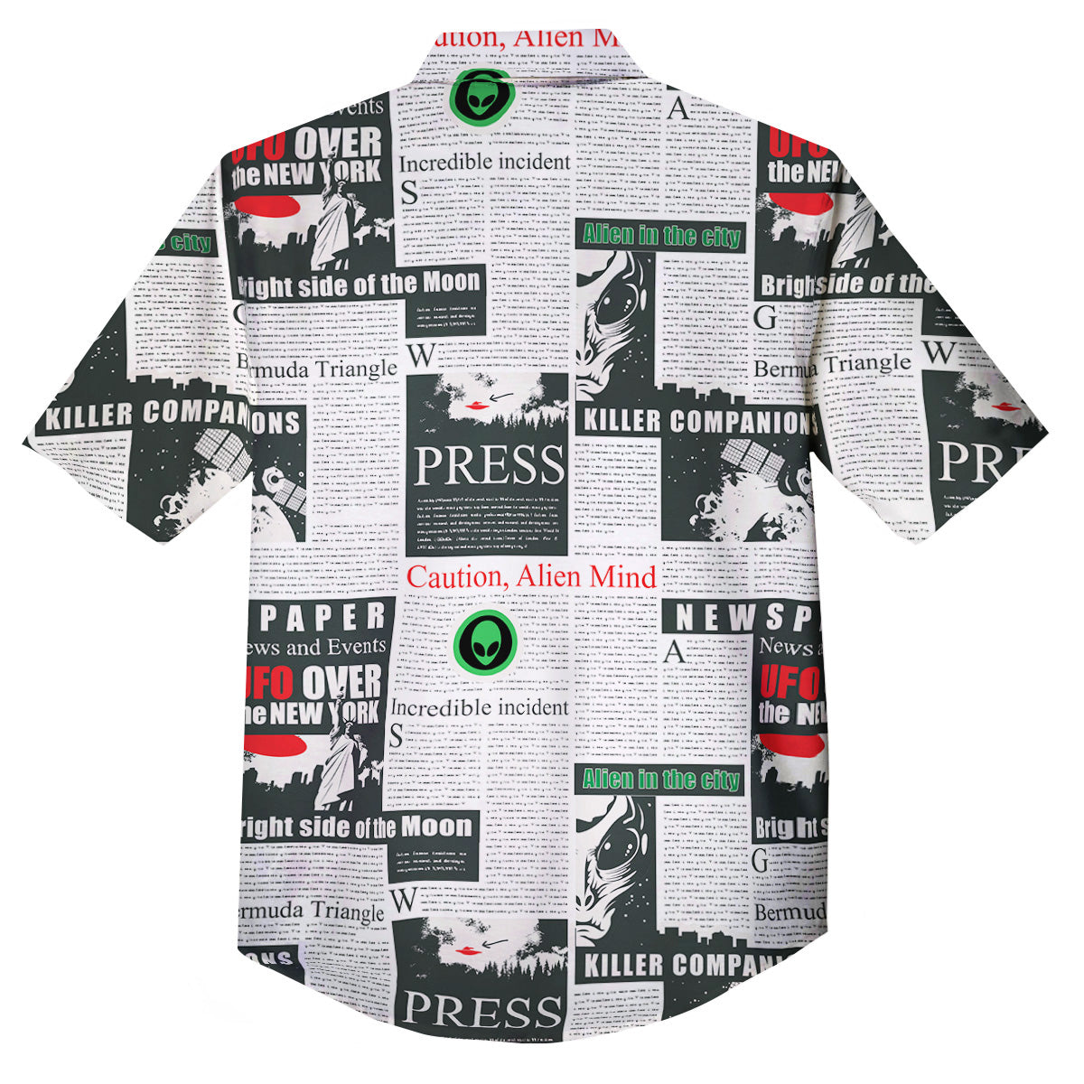 Newspaper Headlines Alien Print Pattern Button Up Shirt-grizzshop