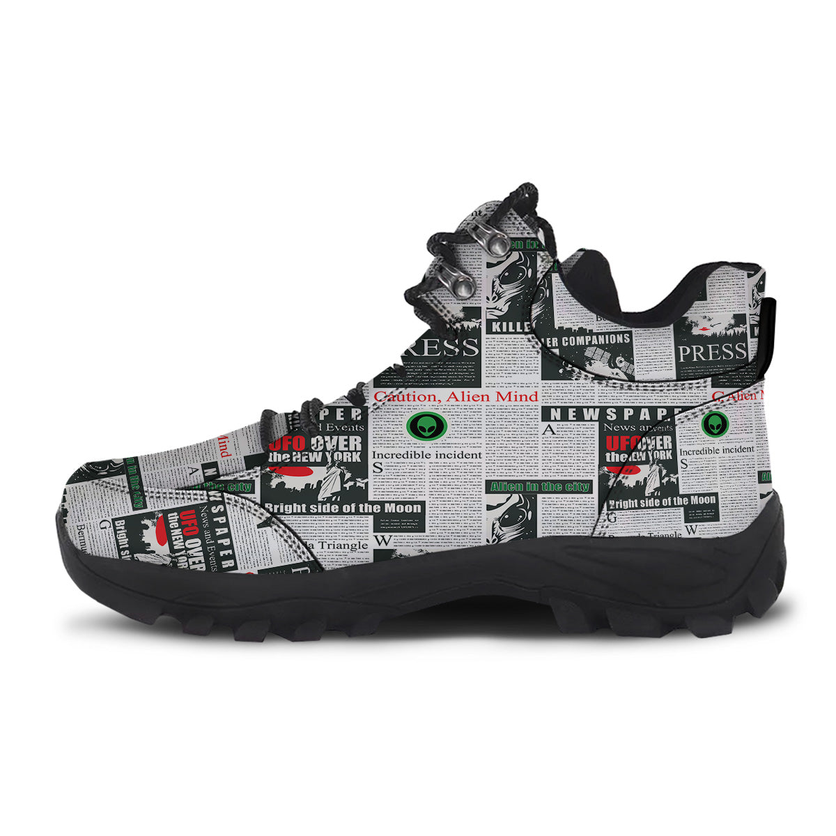 Newspaper Headlines Alien Print Pattern Hiking Shoes-grizzshop