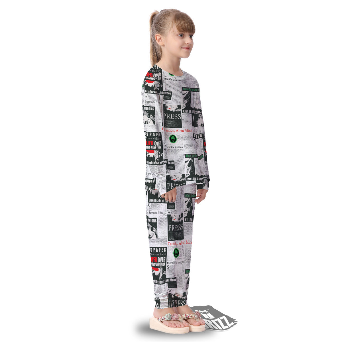 Newspaper Headlines Alien Print Pattern Kid's Pajamas-grizzshop