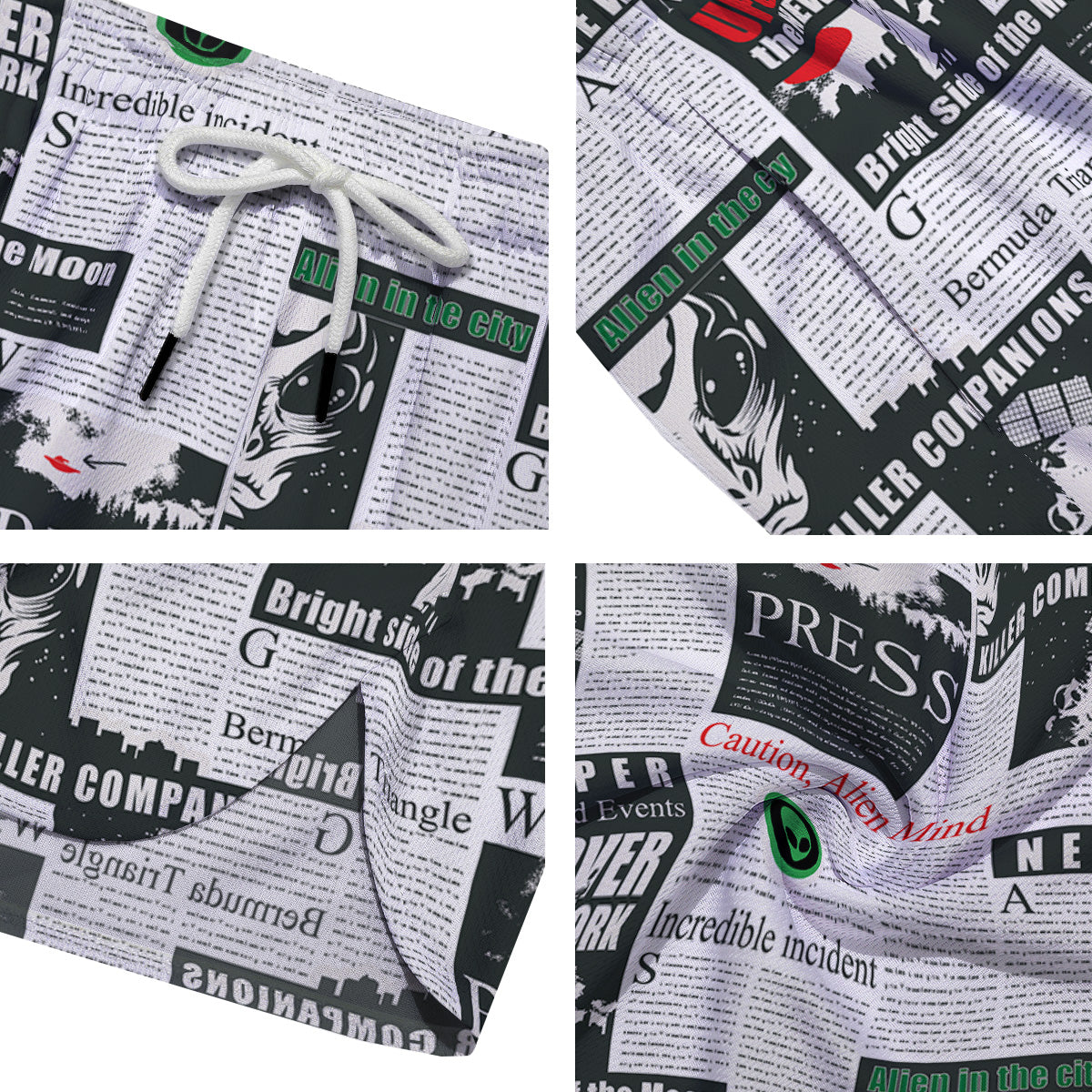 Newspaper Headlines Alien Print Pattern Men's Running Shorts-grizzshop