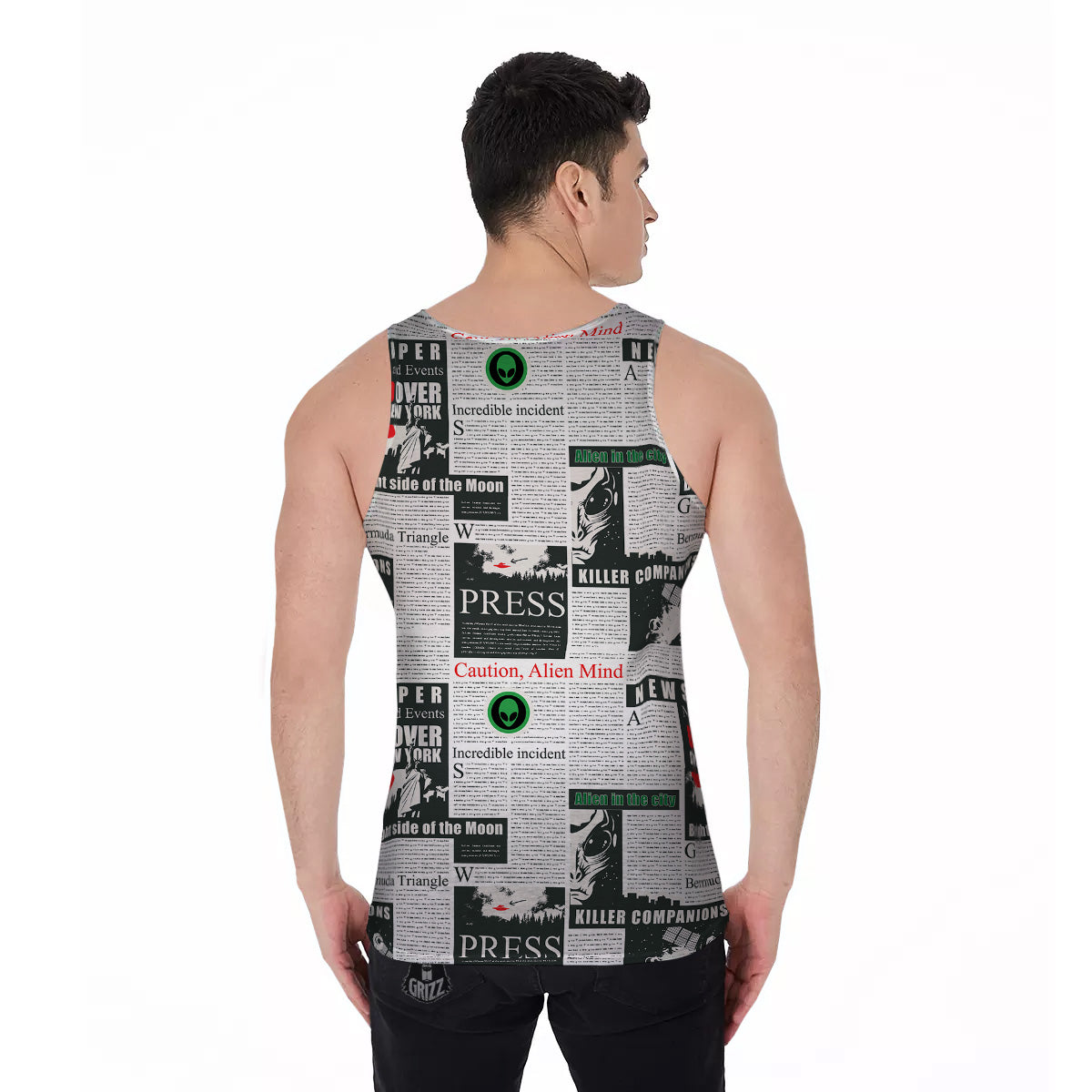 Newspaper Headlines Alien Print Pattern Men's Tank Top-grizzshop