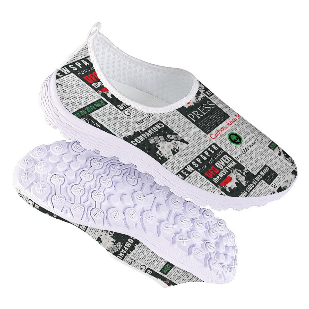 Newspaper Headlines Alien Print Pattern Nurse Shoes-grizzshop