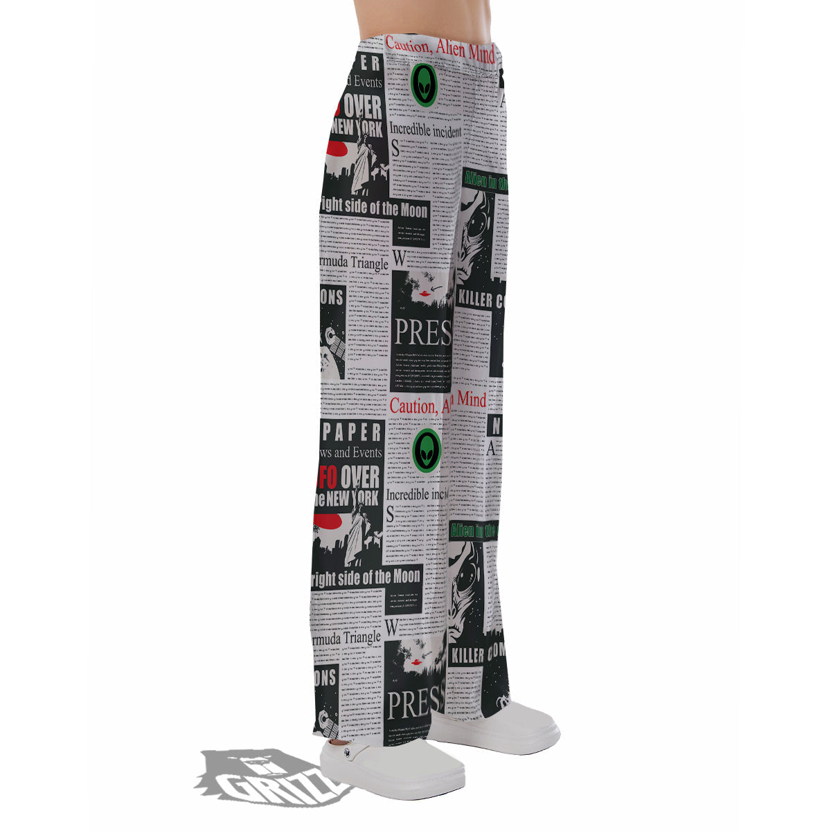 Newspaper Headlines Alien Print Pattern Pajama Pants-grizzshop