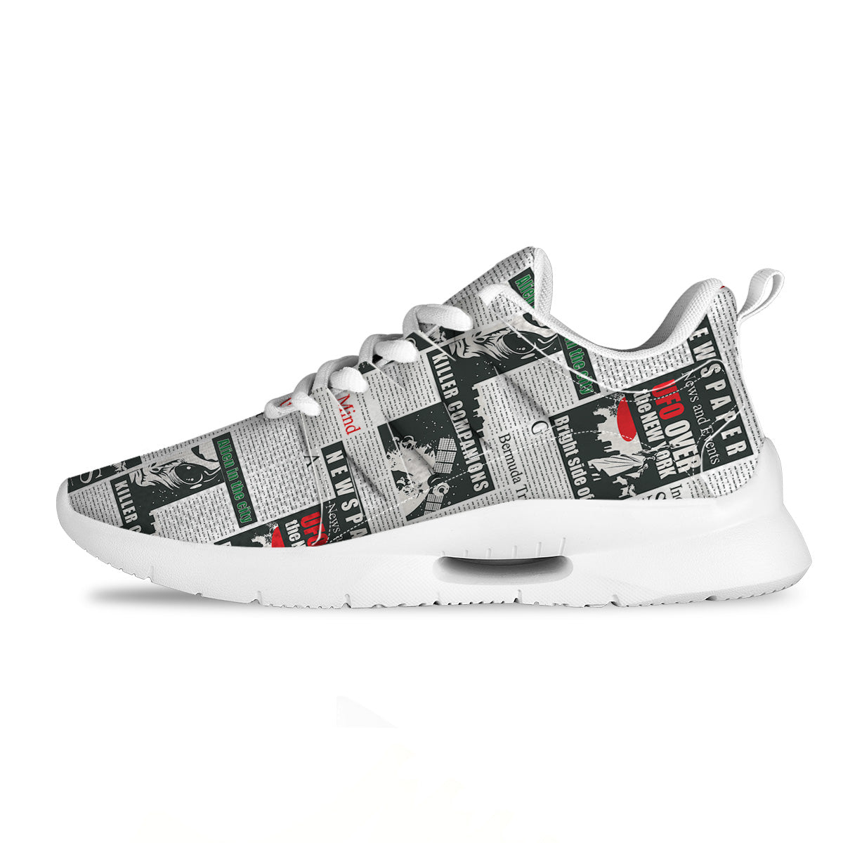 Newspaper Headlines Alien Print Pattern Tennis Shoes-grizzshop