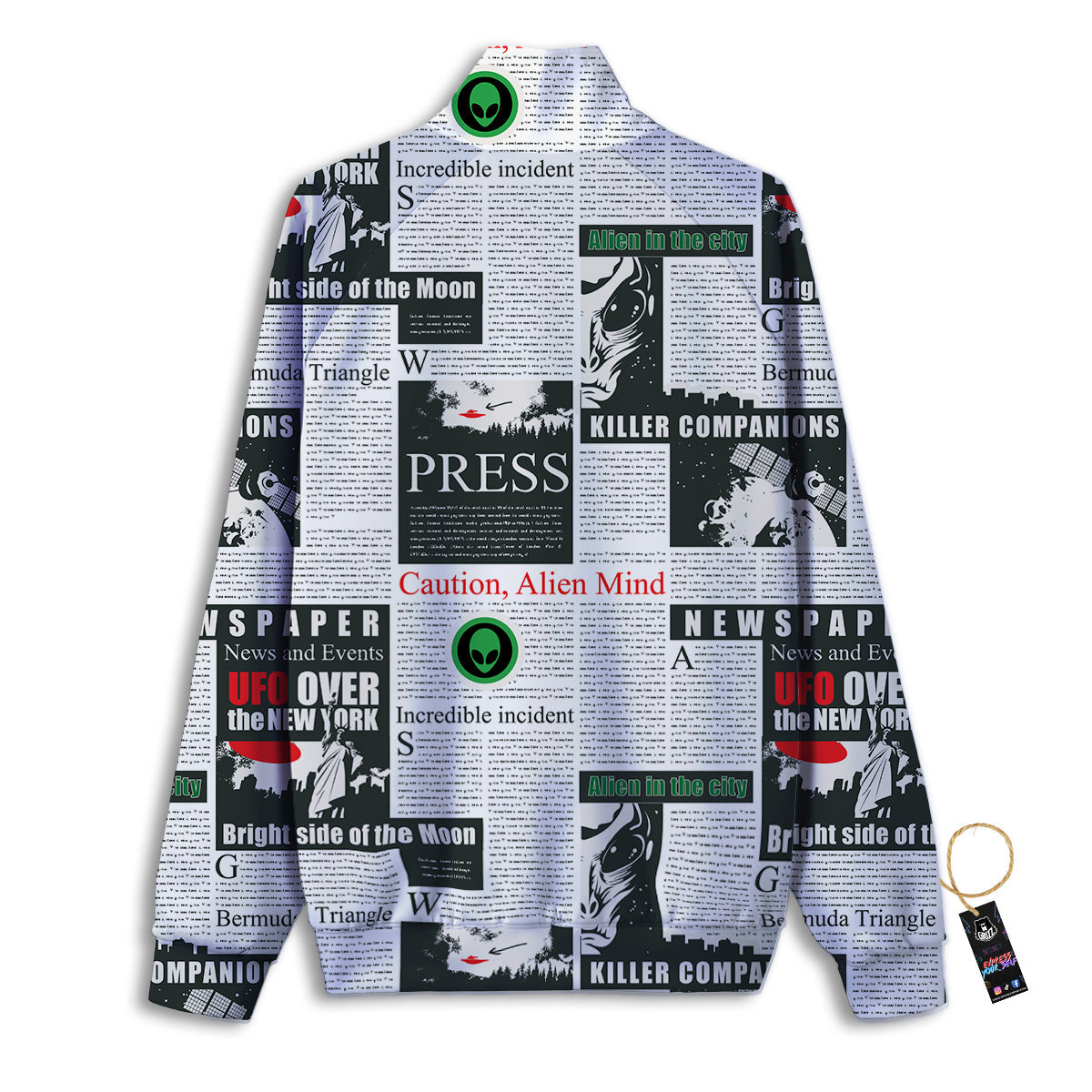 Newspaper Headlines Alien Print Pattern Track Jacket-grizzshop