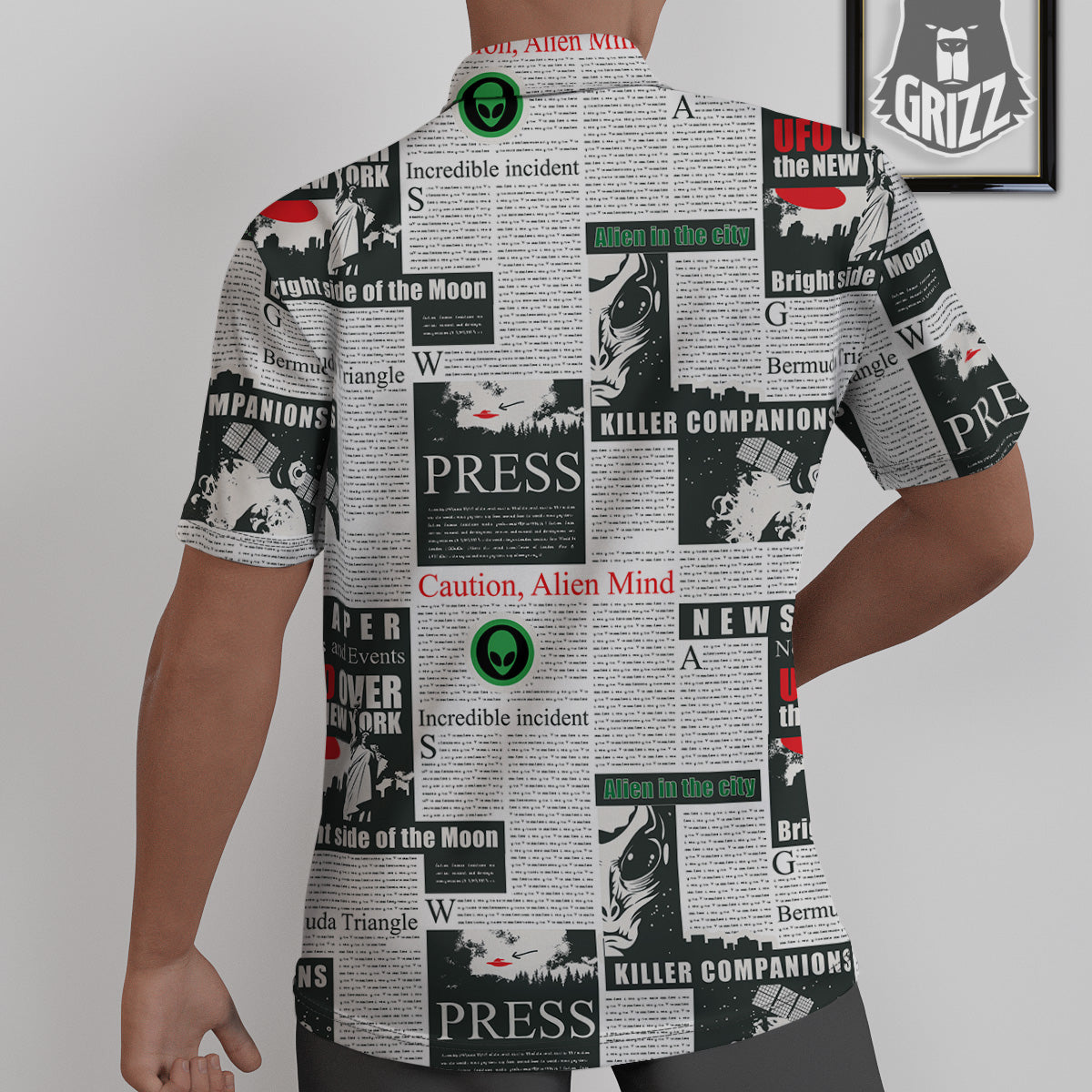 Newspaper Headlines Alien Print Pattern Untucked Shirts-grizzshop