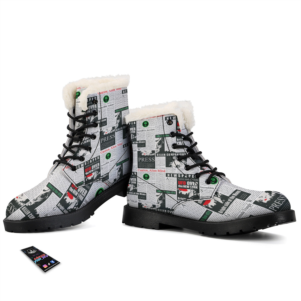 Newspaper Headlines Alien Print Pattern Winter Boots-grizzshop