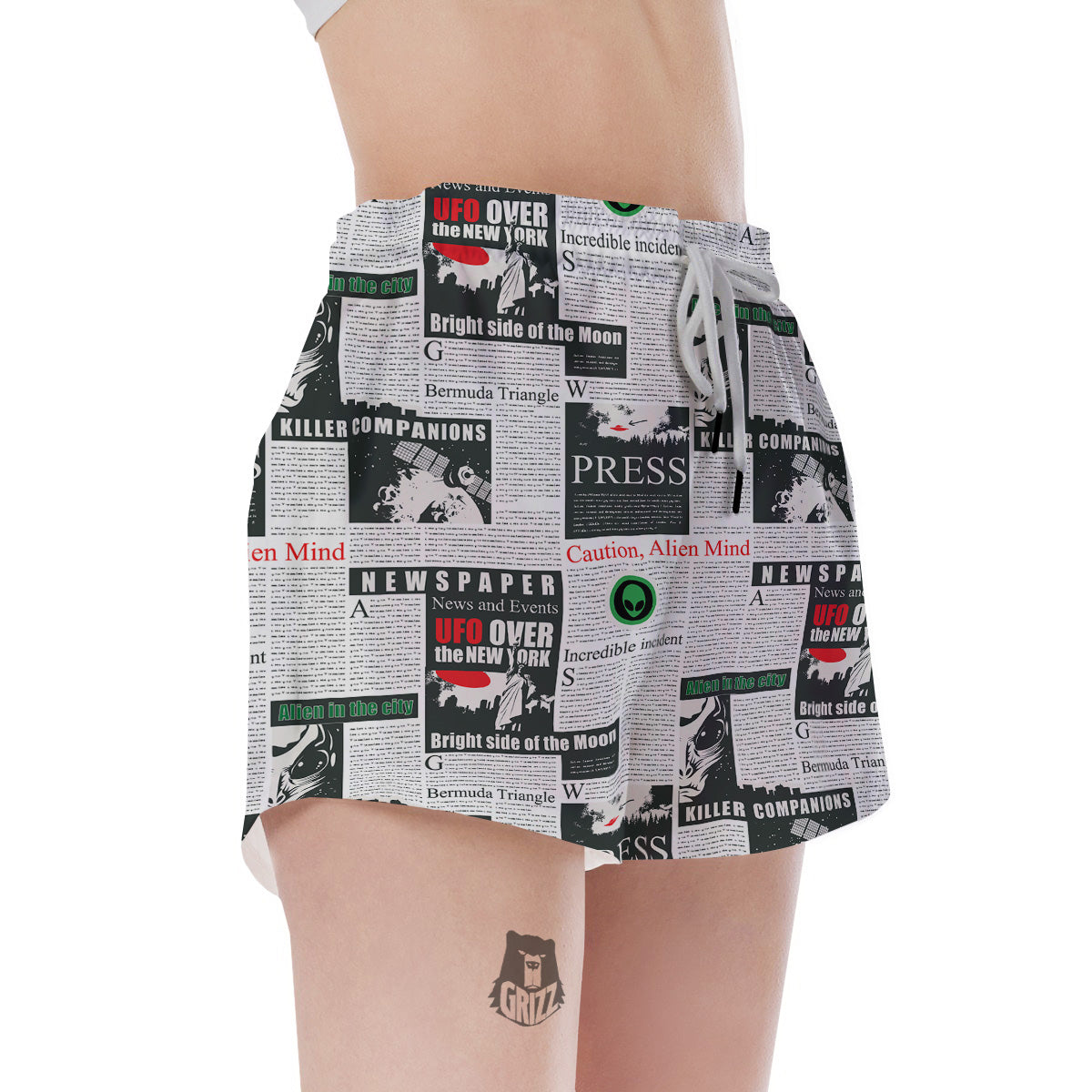 Newspaper Headlines Alien Print Pattern Women's Shorts-grizzshop