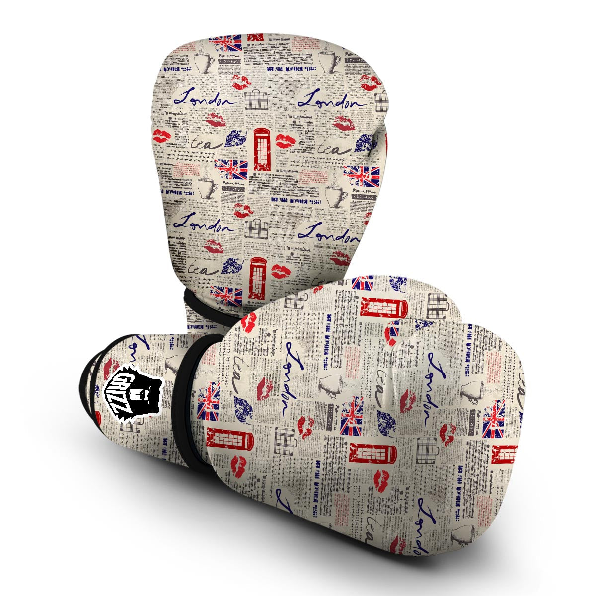 Newspaper Pattern Print Boxing Gloves-grizzshop