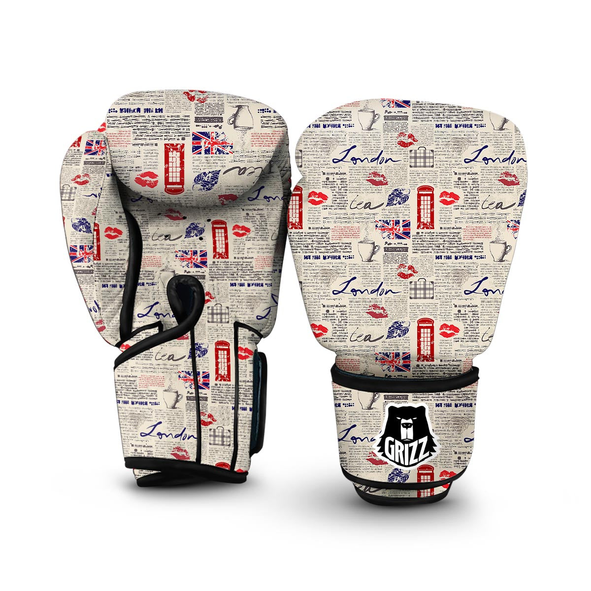 Newspaper Pattern Print Boxing Gloves-grizzshop