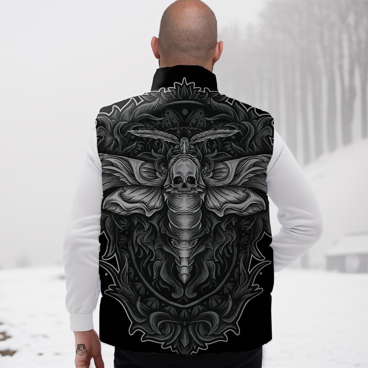 Newspaper Pattern Print Down Vest-grizzshop