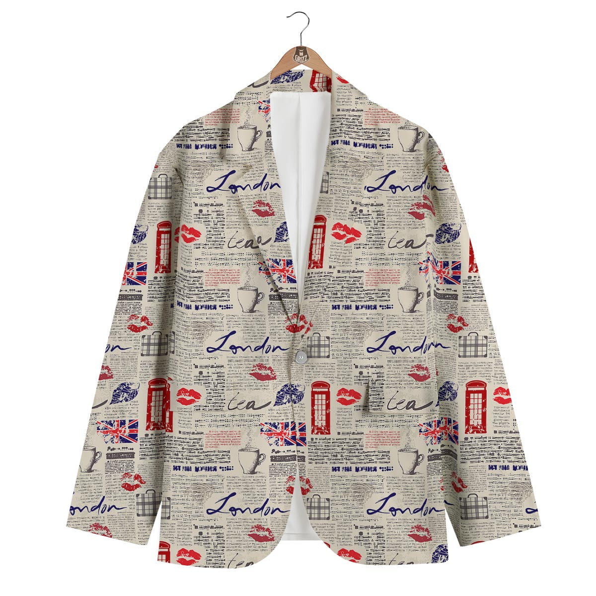Newspaper Pattern Print Men's Blazer-grizzshop