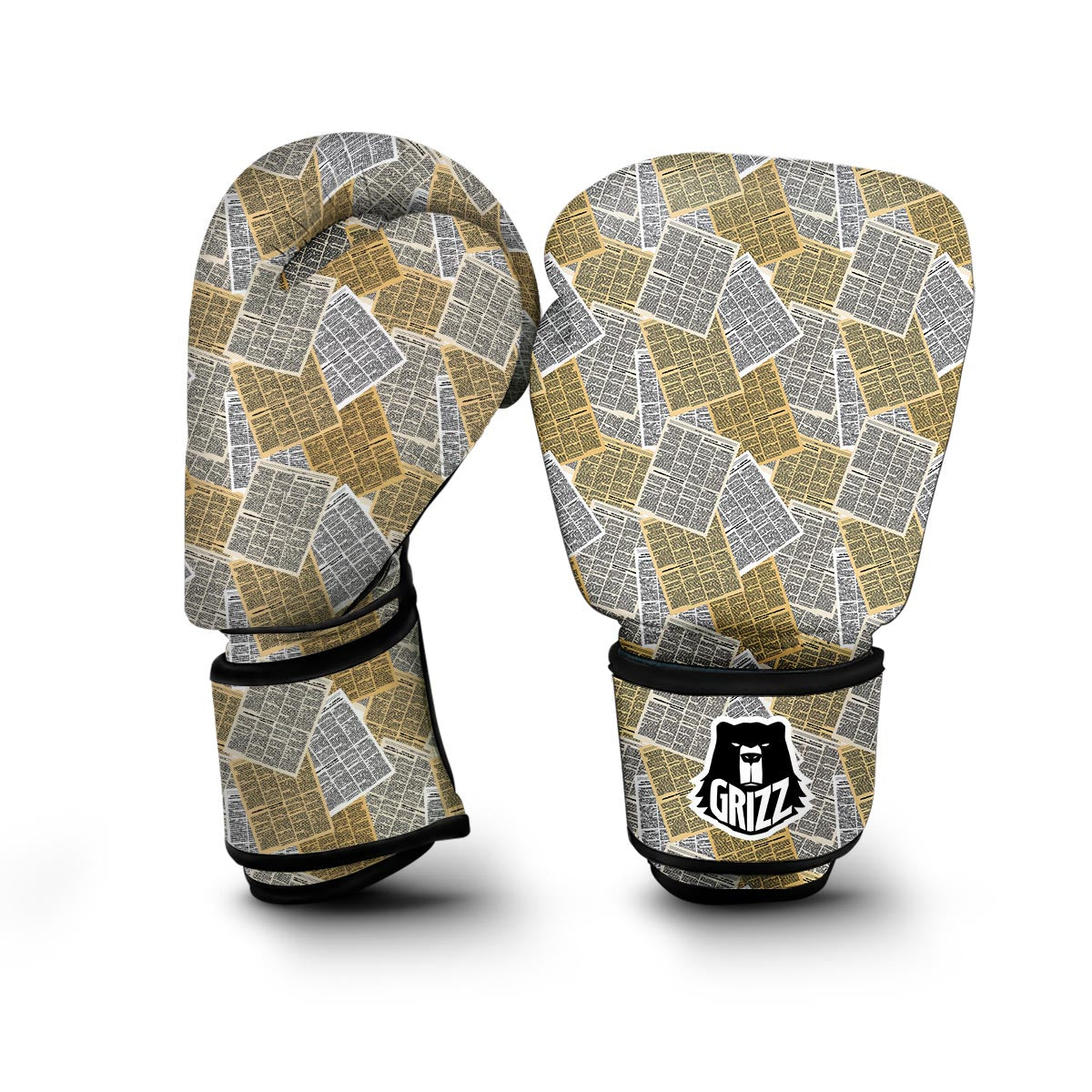 Newspaper Print Pattern Boxing Gloves-grizzshop