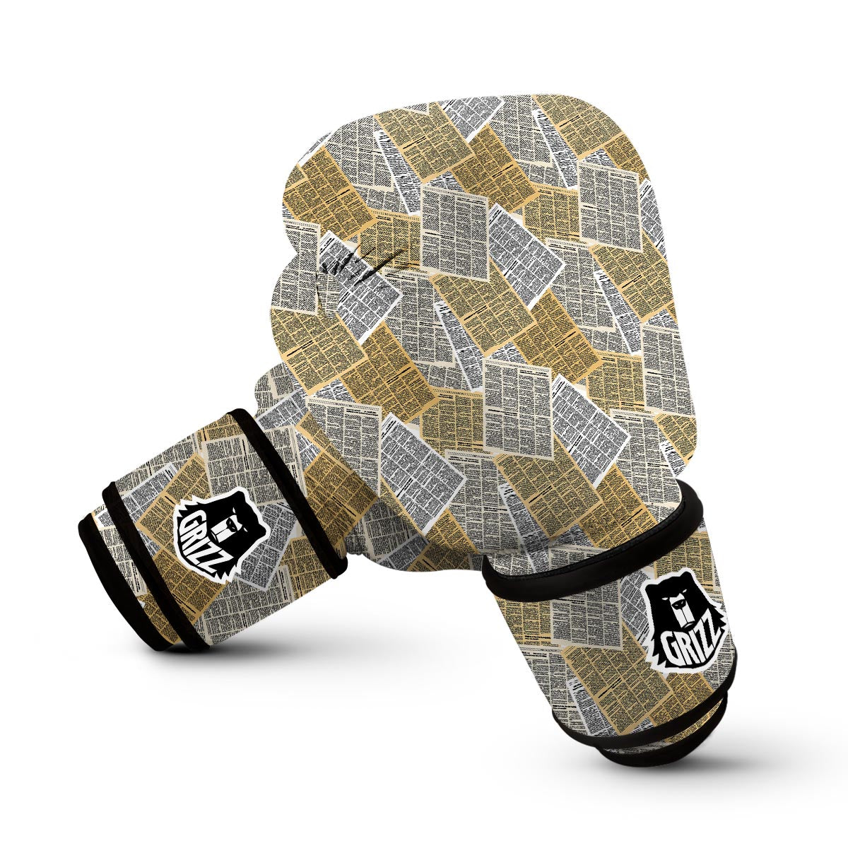 Newspaper Print Pattern Boxing Gloves-grizzshop