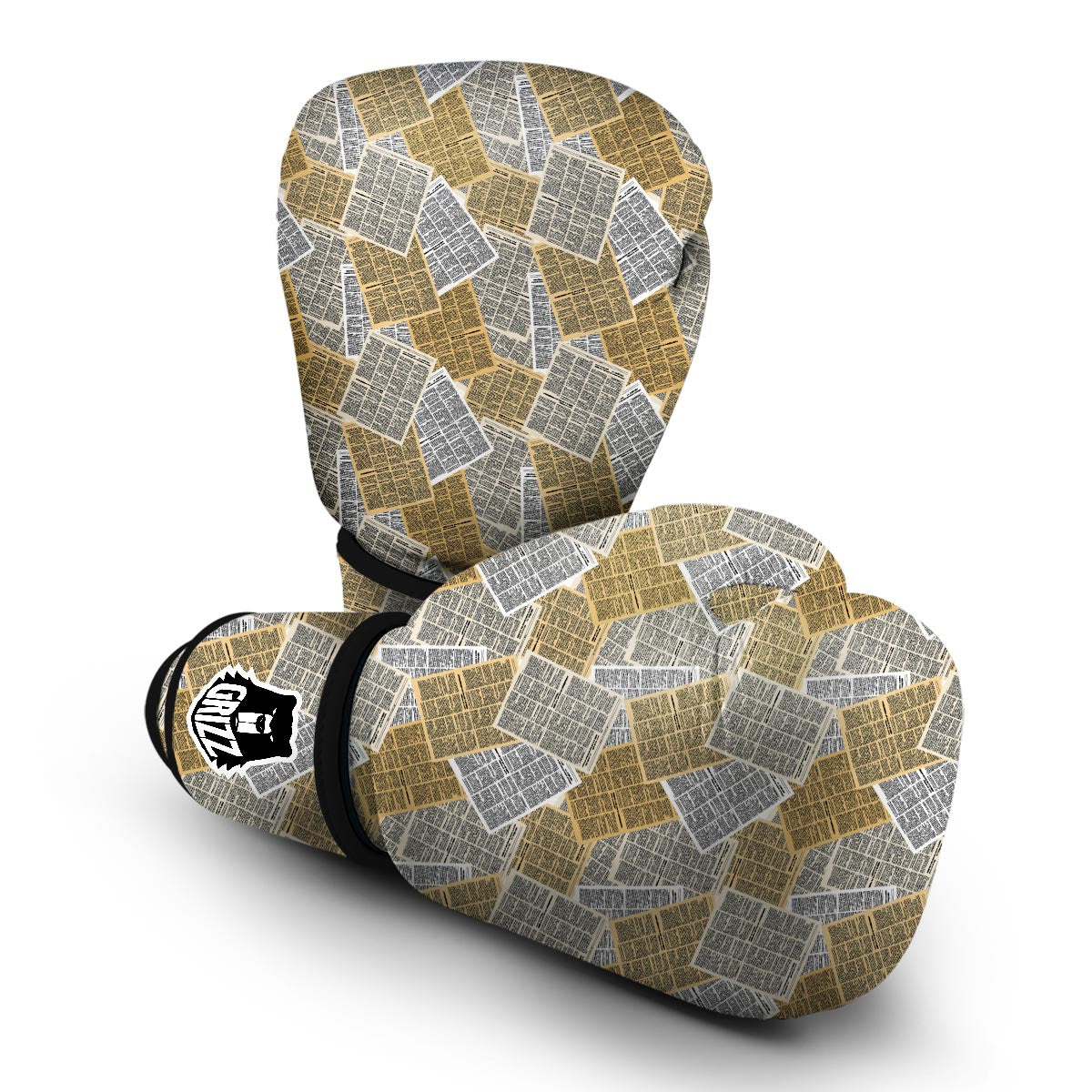Newspaper Print Pattern Boxing Gloves-grizzshop