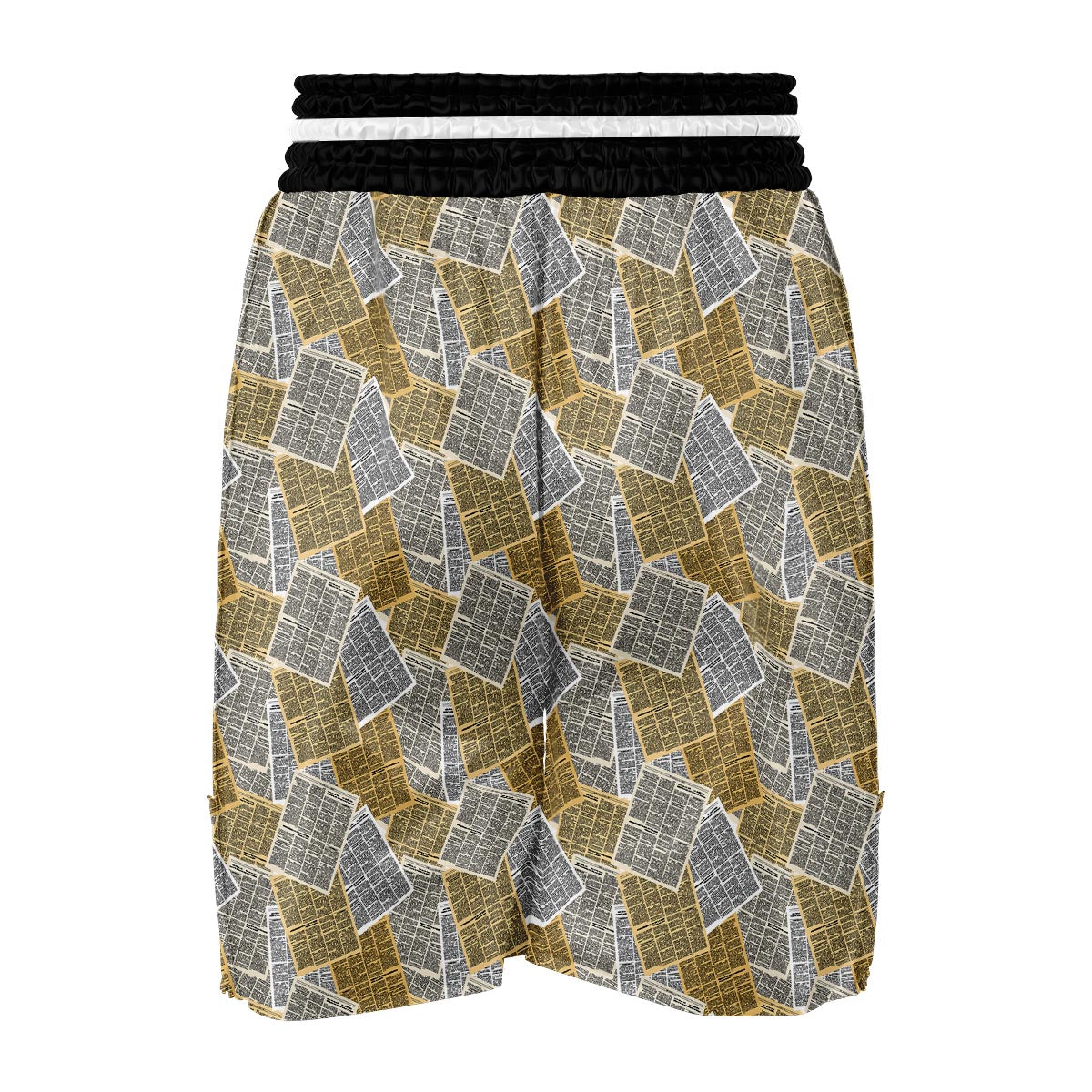 Newspaper Print Pattern Boxing Shorts-grizzshop