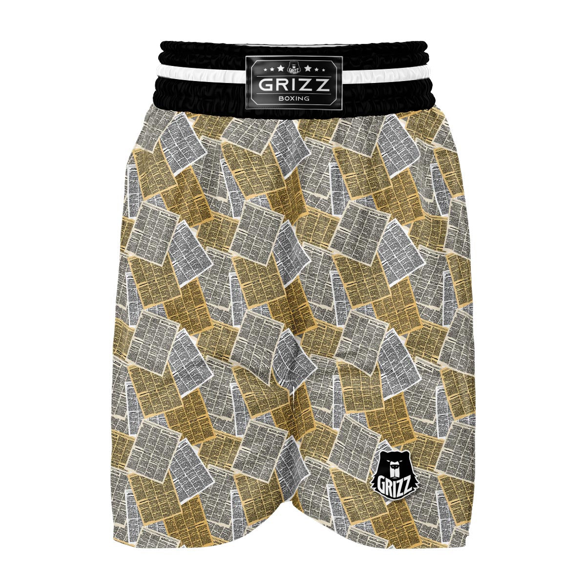Newspaper Print Pattern Boxing Shorts-grizzshop
