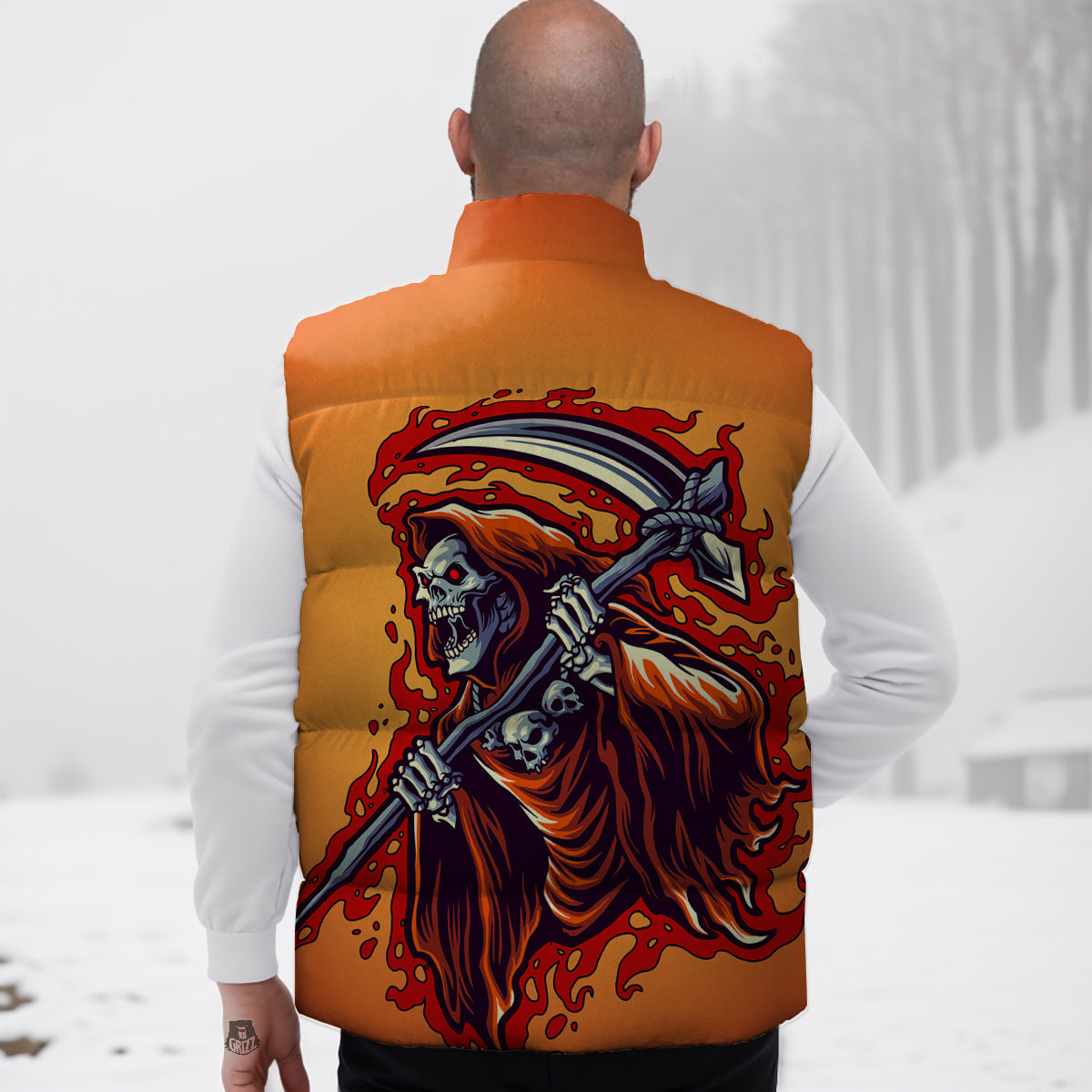 Newspaper Print Pattern Down Vest-grizzshop